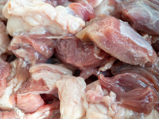 close up macro raw cubed meat