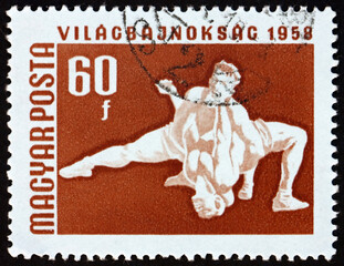 Postage stamp Hungary 1964 wrestlers