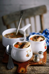 Polish pierogi soup.. Traditional Polish dish..style rustic.