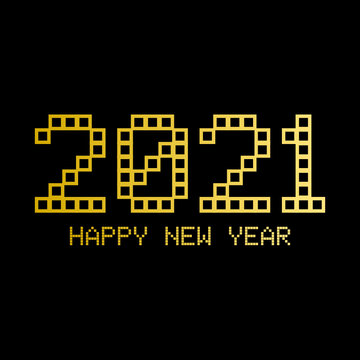 2021 happy new year lettering with digital style font isolated in black background
