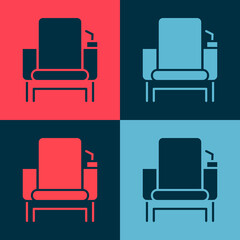 Pop art Cinema chair icon isolated on color background. Vector Illustration.