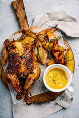 Hot english mustard roast chicken with  Potatoes