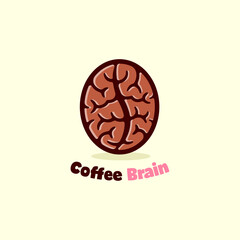 COFFEE BEAN WITH BRAIN TEXTURE INSIDE LOGO DESIGN 
