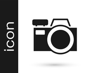 Black Photo camera icon isolated on white background. Foto camera icon. Vector.