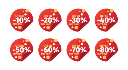Sales badges. Promo banners with numbers and percent 10 price discounts 50 off 70 special offers vector emblem design. Offer label discount, shopping commerce illustration