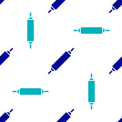 Blue Rolling pin icon isolated seamless pattern on white background. Vector.