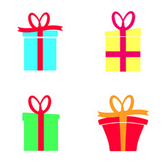 Set gift box icons, graphic design template. Christmas present, Xmas symbols. Birthday surprise, vector illustration