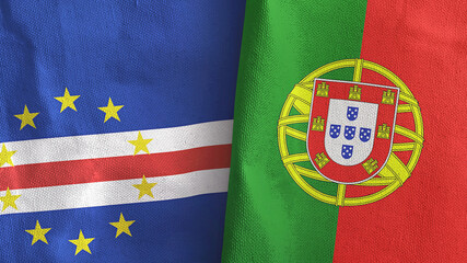 Portugal and Cape Cabo Verde two flags textile cloth 3D rendering