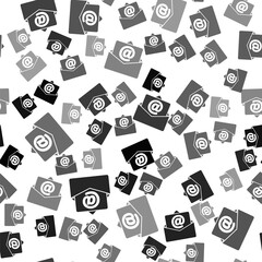 Black Mail and e-mail icon isolated seamless pattern on white background. Envelope symbol e-mail. Email message sign. Vector.