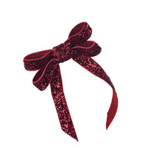Vinous velvet lurex ribbon bow isolated on white