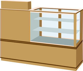 A vector illustration of a check out counter and display case.