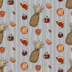 Seamless pattern from stylized tropical fruits. - 398056744
