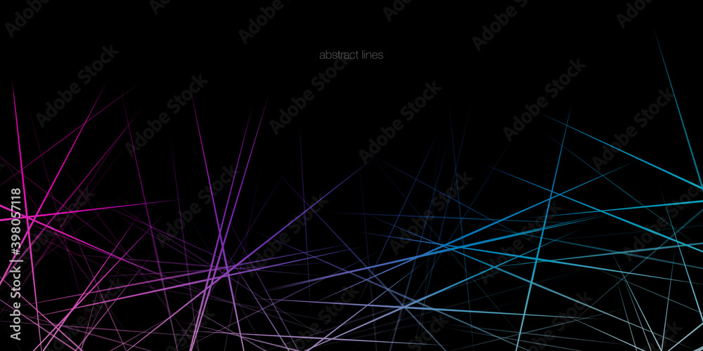 Fototapete Abstract colorful rays light lines crossing on black with space for text for banner, background in concept technology, music, science.
