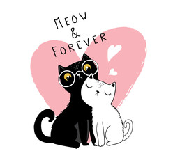 Cats in love vector, children illustration for School books and more. Animal pattern