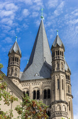 Fototapeta na wymiar Tower of the historic St. Martin church in Koln, Germany