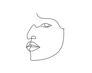 fashion art sketch silhouette, line art face woman profile, design vector icon beauty face girl, concept drawing design head girl,
 continuous black isolated, background black outline line style model