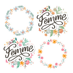 decorative femme text lettering calligraphy flowers brush slogan