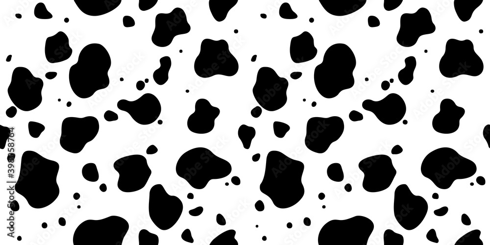 Poster cow skin seamless pattern. animal fur texture in vector. black and white background for print and ba