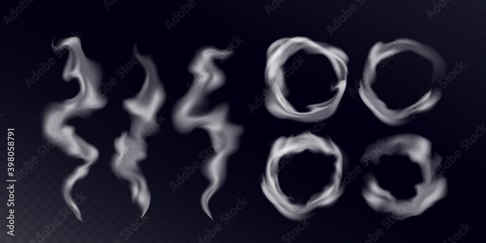 Poster vector round smoke ring. abstract realistic circle smoke texture. template transparent cloud swirl s