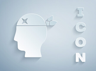 Paper cut Pirate captain icon isolated on grey background. Paper art style. Vector.