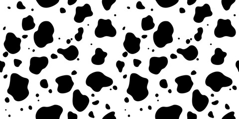 Fototapeta premium Cow Skin Seamless Pattern. Animal Fur Texture in Vector. Black and White Background for Print and Banners