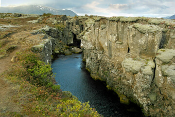 The break between the Eurasian plate and the North American plate in Iceland