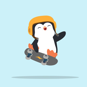 Cute penguin Play Skateboard  cartoon