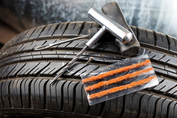 Flat car tire repair kit, Tire plug repair kit for tubeless tires,for cars and motobikes tubeless...