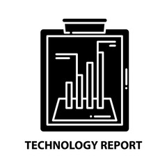 technology report icon, black vector sign with editable strokes, concept illustration