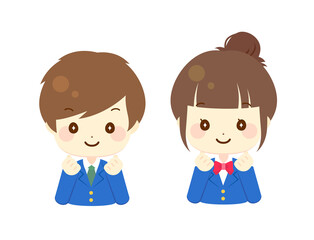 高校生の男女　応援するイラスト