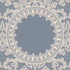 Template of greeting or wedding invitation card with lace frame