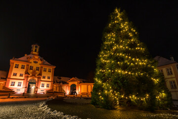 Christmas atmosphere with colorful lighting at Altshausen Castle