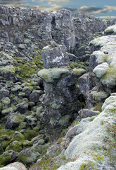 The break between the Eurasian plate and the North American plate in Iceland