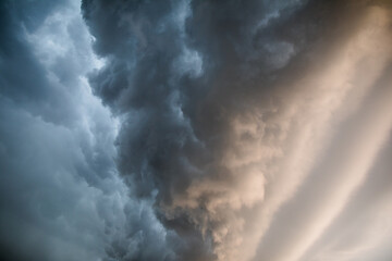 Storm clouds over the city of Lublin. The sky obscured by swirling clouds by a strong wind.