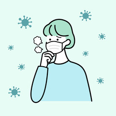 マスクをして咳をする女性のイラスト