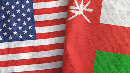 Oman and United States two flags textile cloth 3D rendering