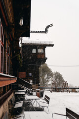 Christmas feeling at the restaurant in Holmenkollen, Norway. A snow blizzard is raging. 