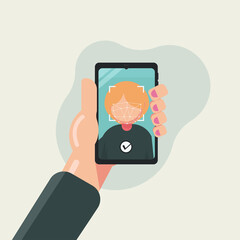 Facial recognize. Smartphone face id system vector illustration