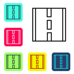 Black line Road icon isolated on white background. Set icons in color square buttons. Vector.