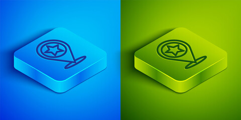 Isometric line USA Independence day icon isolated on blue and green background. 4th of July. United States of America country. Square button. Vector.