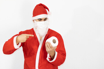 
papanoel pointing to a roll of toilet paper