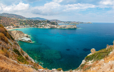 Fototapeta na wymiar Ligaria beach panorama. Lygaria bay near to Agia Pelagia, Heraklion , Crete.