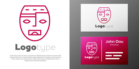 Logotype line Mexican mayan or aztec mask icon isolated on white background. Logo design template element. Vector.