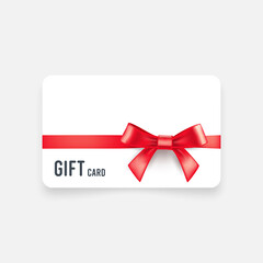 Gift card with red bow and ribbon vector illustration