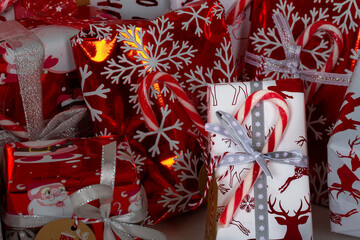 Group of christmas presents insolated in white