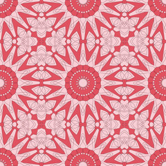 Ethnic seamless vector pattern. Red geometric flower mandalas.