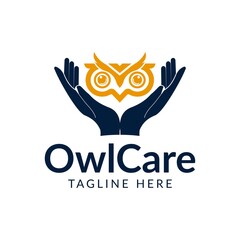 Owl Hand Logo Stock Illustrations . Owl care Logo . icon symbol