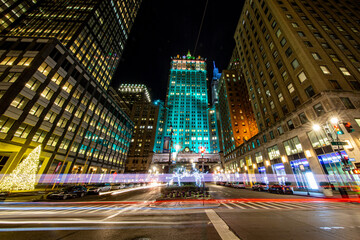 Christmas lights cover the trees on the Park Ave. mall in front of the Helmsley Building in New...