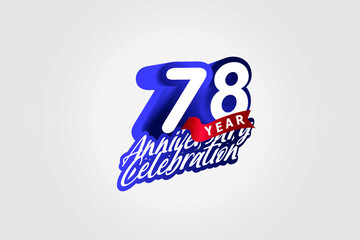 78 year anniversary, Italic Style with ribbon celebration logotype. Simple Blue color design isolated on Grey background - vector 