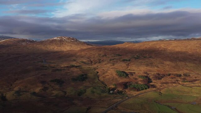 aerial view of rannoch moor and the loch tulla viewpoint in the argyll region of the highlands of Scotland in winter